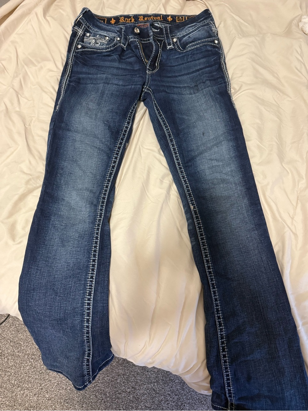 Rock Revival Navy Bootcut Jeans with Contrast Stitching